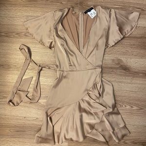 Nude Cotton Candy La satin mini dress.